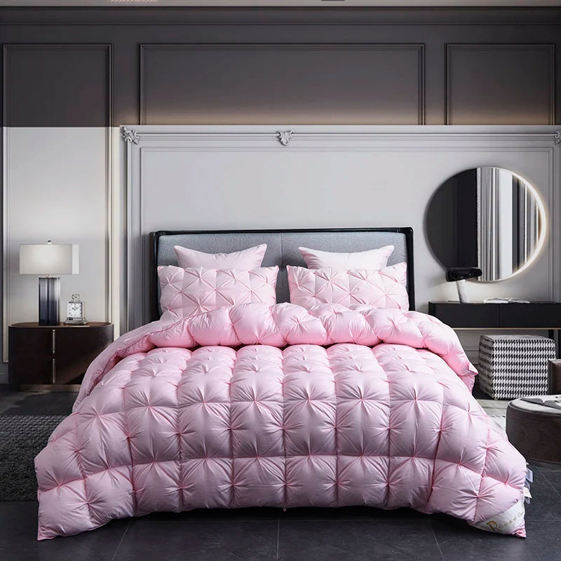 White Goose Down Duvet – Thick Winter Comforter with 3D Pinch Pleat Design, Twin to King