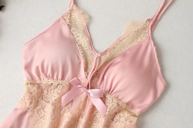 Lace Satin Suspender Nightgown — Sexy Chemise Sleep Dress
