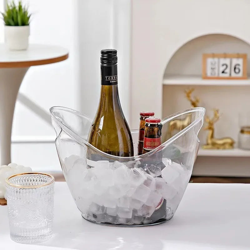 4L Clear PET Ice Bucket with Handle – Large Champagne & Wine Chiller for Bar, Party & Entertaining