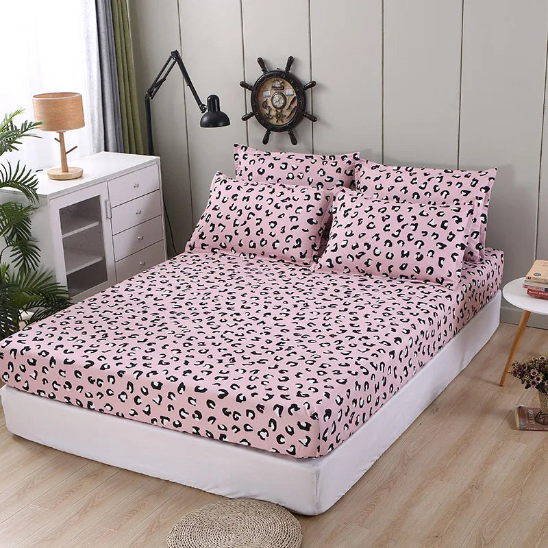 Fashion Print Elastic Fitted Sheet – Non-Slip Mattress Cover with Pillowcase, Multiple Sizes
