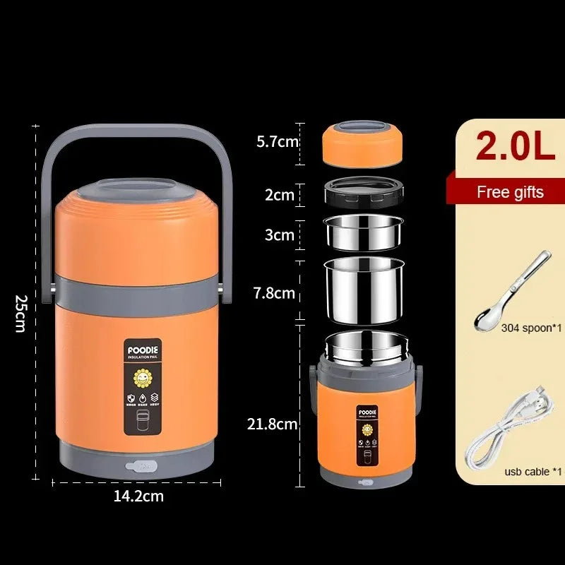 USB Heated Lunch Box – Stainless Steel 65°C Warmer