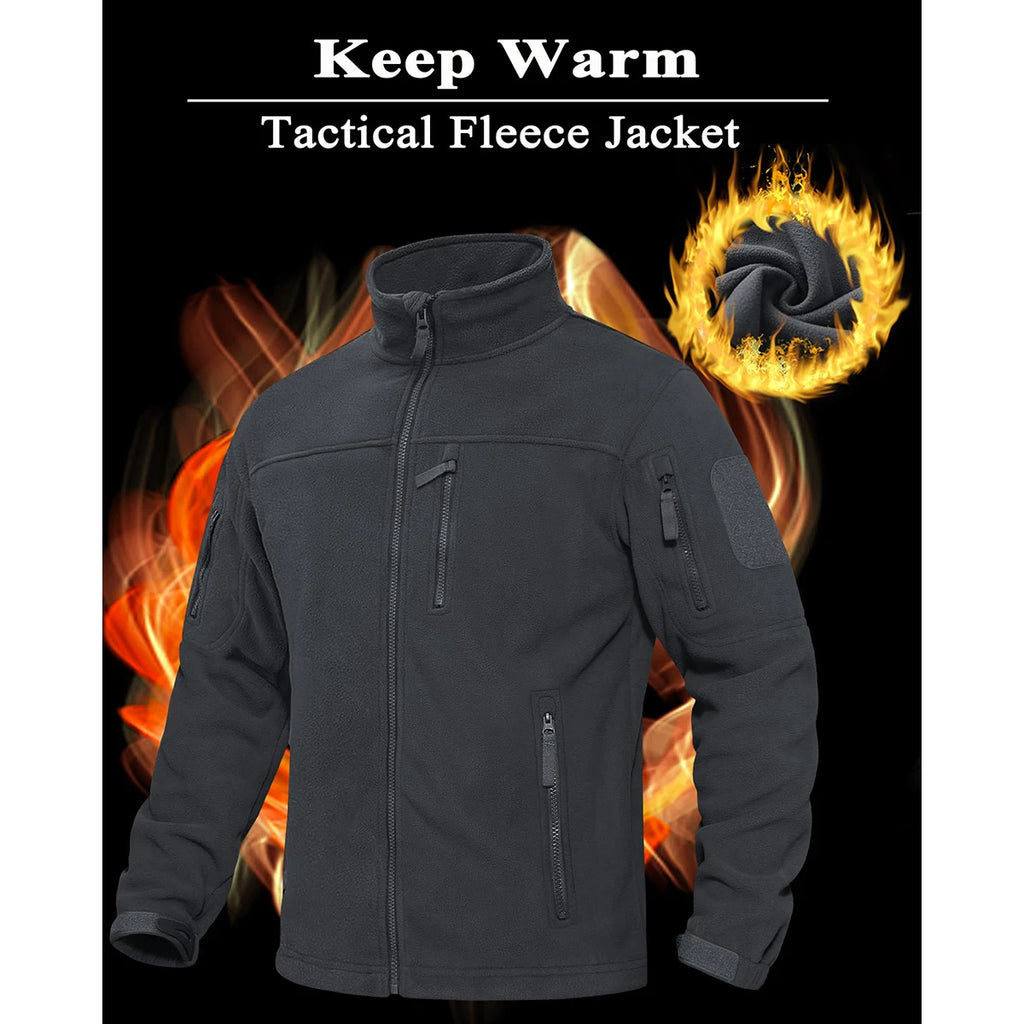 Men's Full Zip Fleece Hiking Windbreaker — Multi-Pocket Outdoor Work Jacket