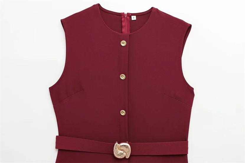 Button-Up Sleeveless Sundress — Slim A-Line Midi Casual Elegant Dress