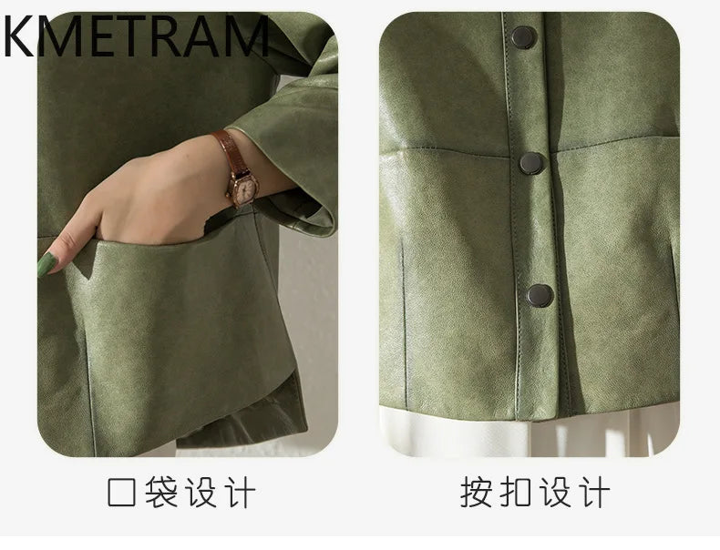 Women's Sheepskin Leather Jacket – Black or Matcha