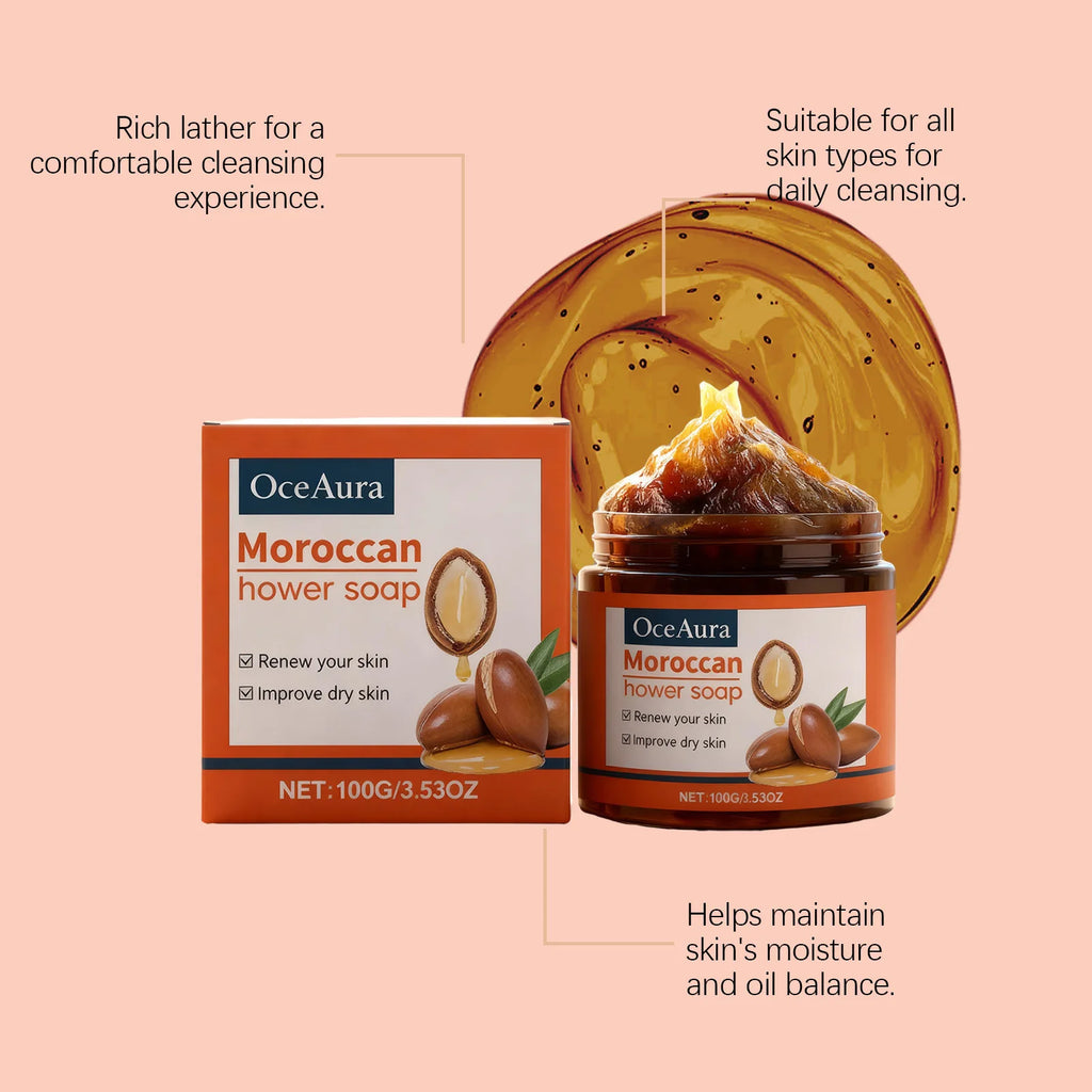 OceAura Moroccan Bath Soap Cream – Deep Clean, Exfoliate & Brighten Dull Skin, 100g