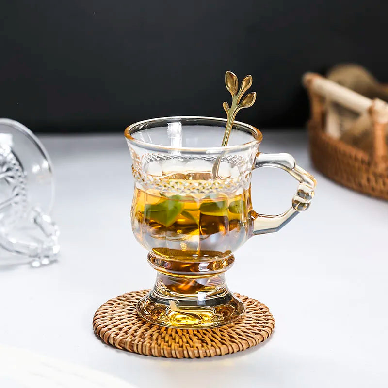Vintage Embossed Glass Cup with Handle