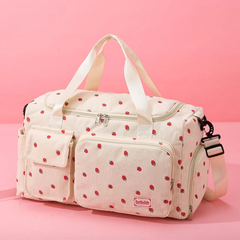 Corduroy Travel Tote Bag Large Capacity Carry On Travel Bag With Shoe Compartment Sports Fitness Bags For Women Duffle Bags