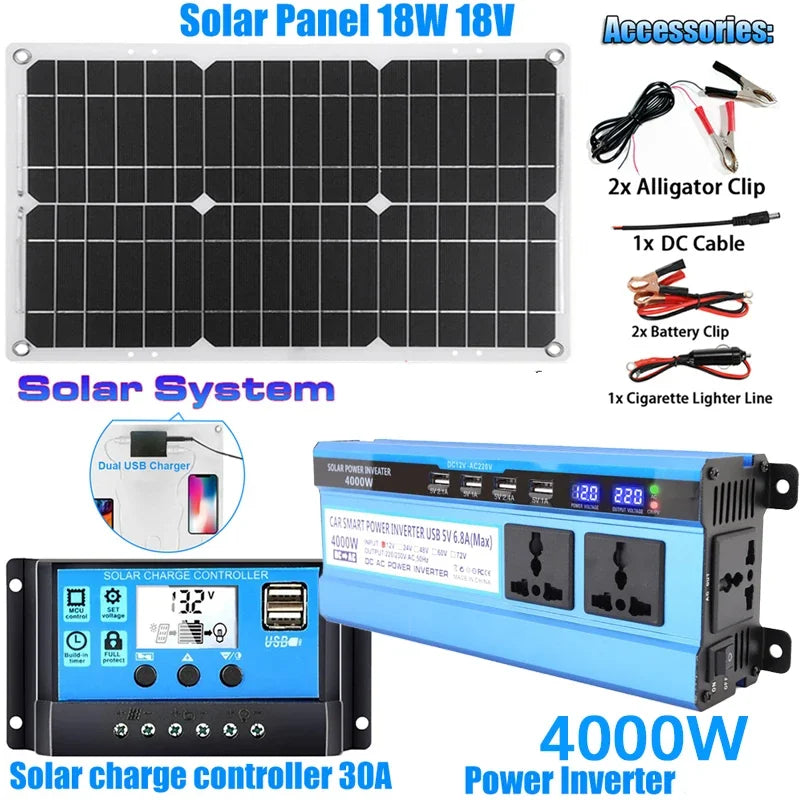 5000W Solar Panel Kit – Modified Sine Wave 12V to 220V System with 30A Charge Controller