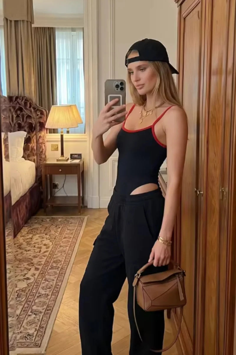 Women's Color-Blocked Strap Jumpsuit – Round Neck Cotton Blend Casual Romper 2026