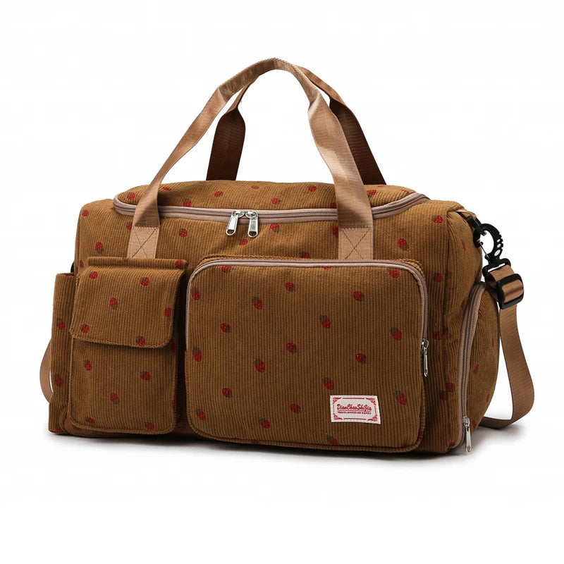 Corduroy Large Capacity Travel Duffle Tote Bag — Sports Fitness Carry-On Bag for Women