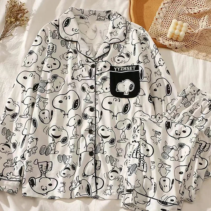 Women's Snoopy Cartoon Long Sleeve Pajamas Set | Cute Anime Loungewear for Students