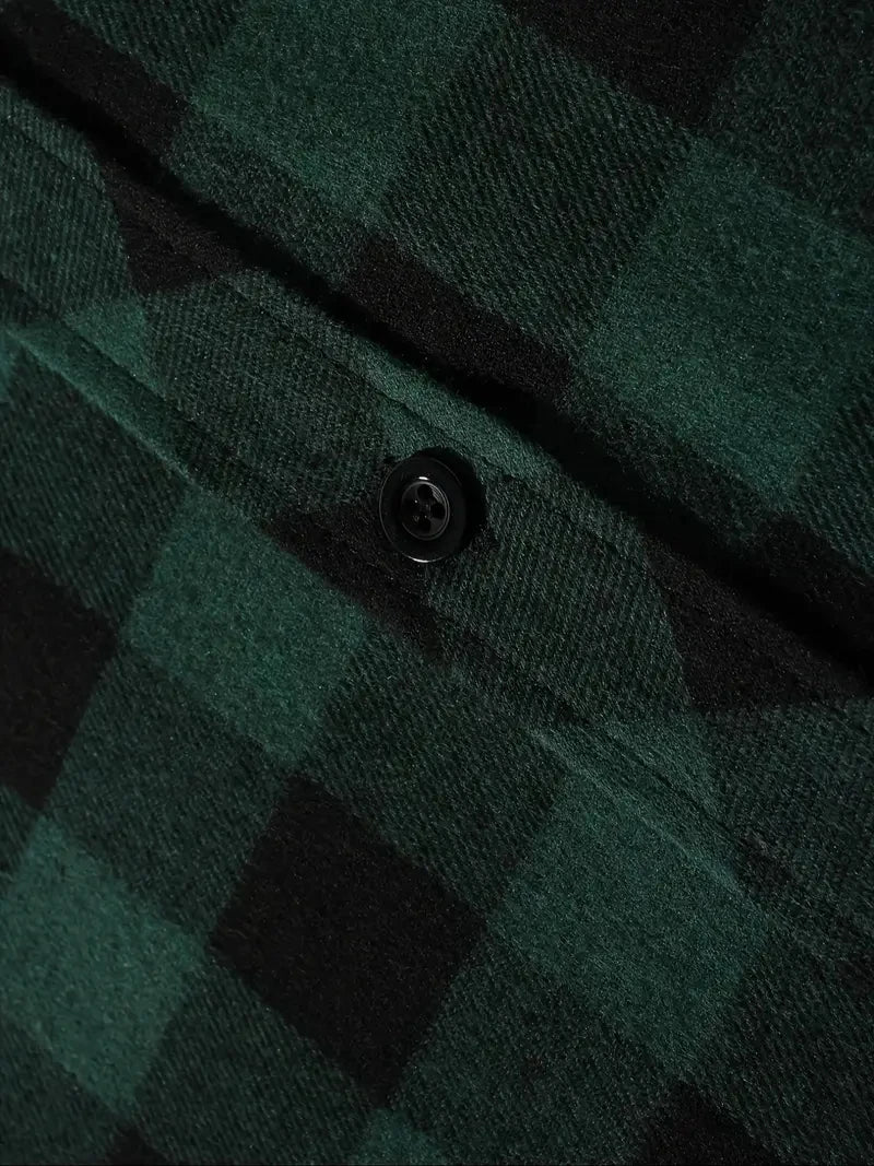 Men's Hooded Plaid Shirt Jacket – Casual Long-Sleeve Layer