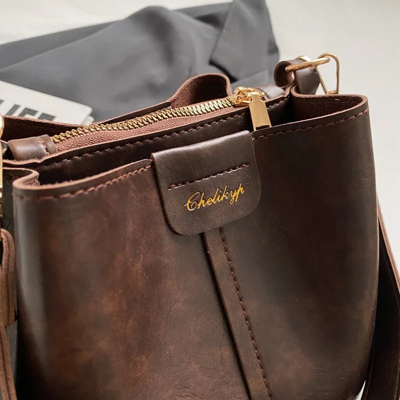 Vintage TPU Bucket Crossbody Bag – Designer Shoulder Handbag for Women