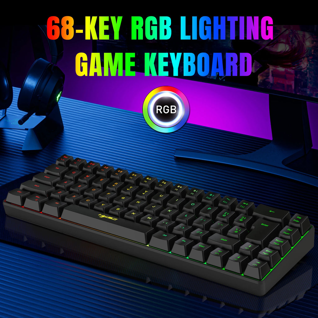 68-Key RGB Gaming Keyboard — USB Wired, 20 Backlight Modes, Multi-Language Layout for PC & Laptop