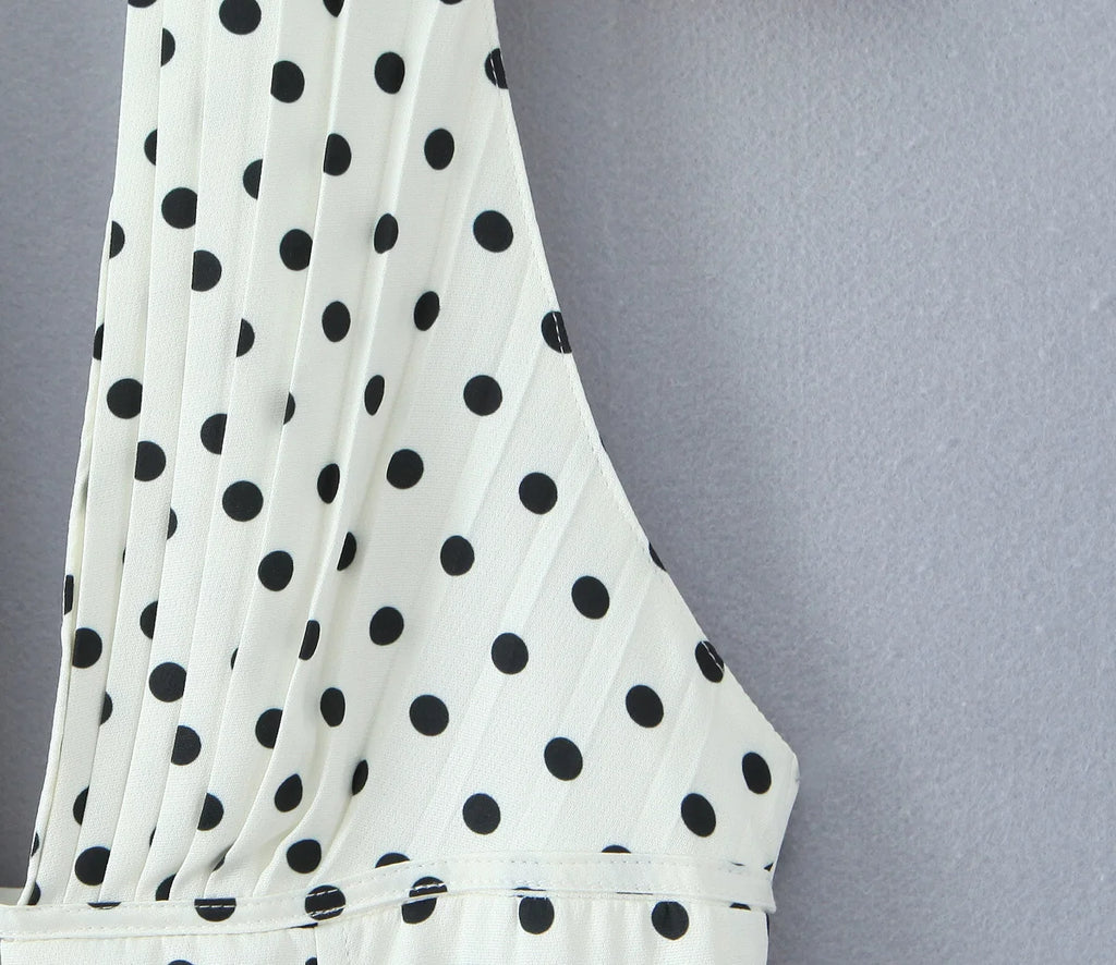 Retro Polka Dot Deep V Halter Mini Dress — Backless A-Line Slim Summer Dress