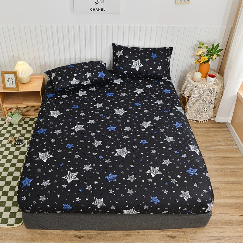 White Marble Print Fitted Bed Sheet with Elastic Band | Single, Queen & King Size, All-Around Bed Cover