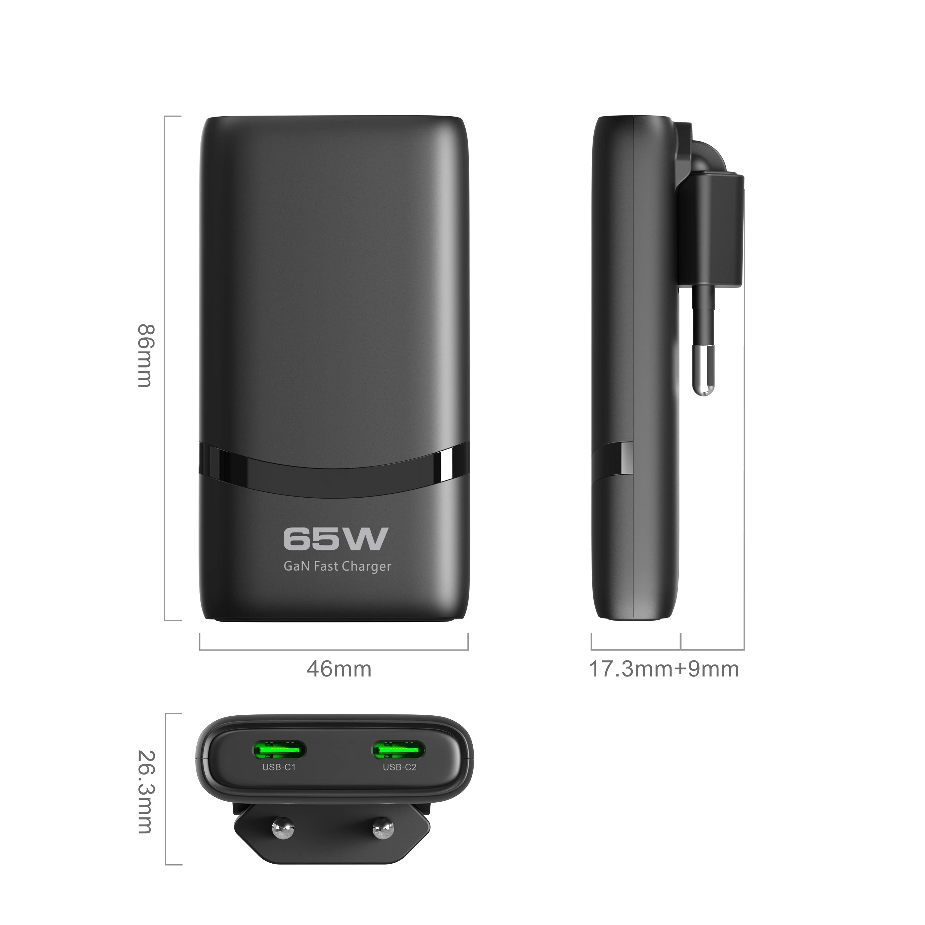 65W Flat GaN USB-C Charger — Ultra-Slim Fast Charging Adapter for Laptop, Phone & Tablet