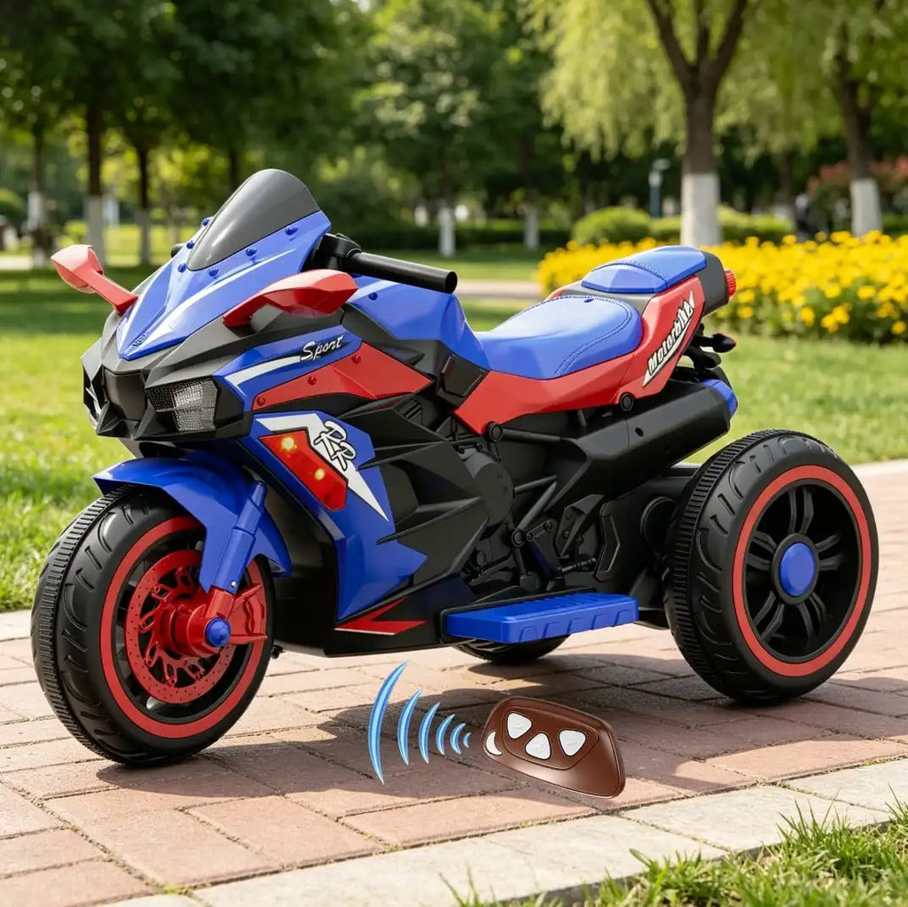 12V Kids Ride-On Motorcycle – Three-Wheel Electric Toy with Remote