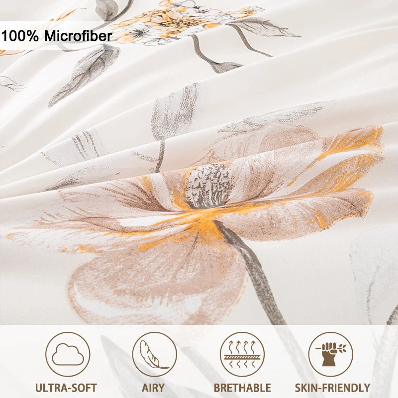 Leaf Floral Print Duvet Cover Set – Soft 3-Piece Bedding with 2 Pillowcases, 2 Colors & 11 Sizes