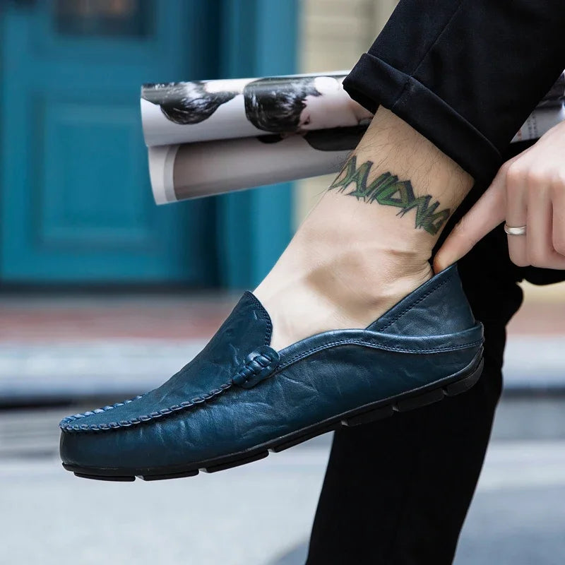 Men's Cow Leather Slip-On Boat Loafers