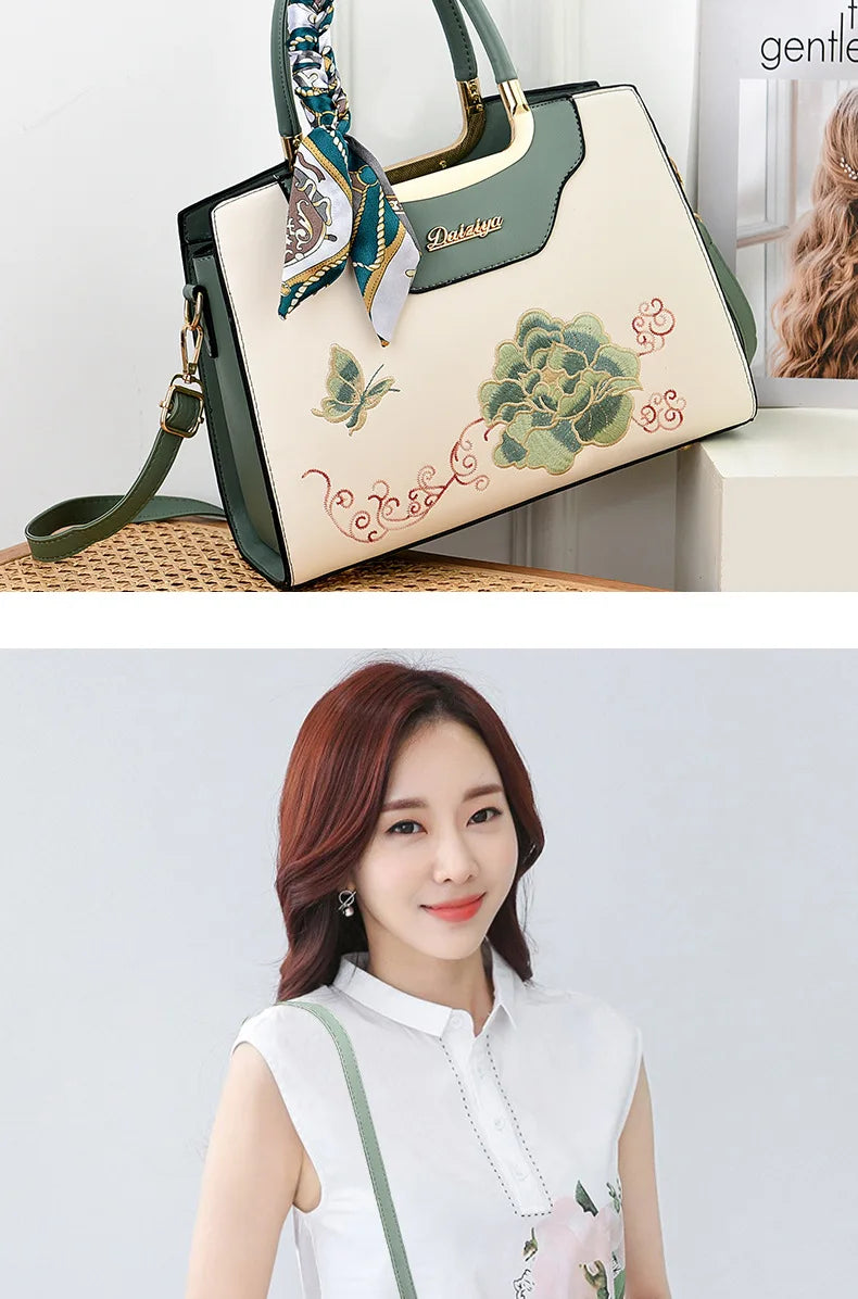 Luxury Embroidered Floral Soft PU Leather Crossbody Shoulder Bag – Casual Designer Handbag for Women
