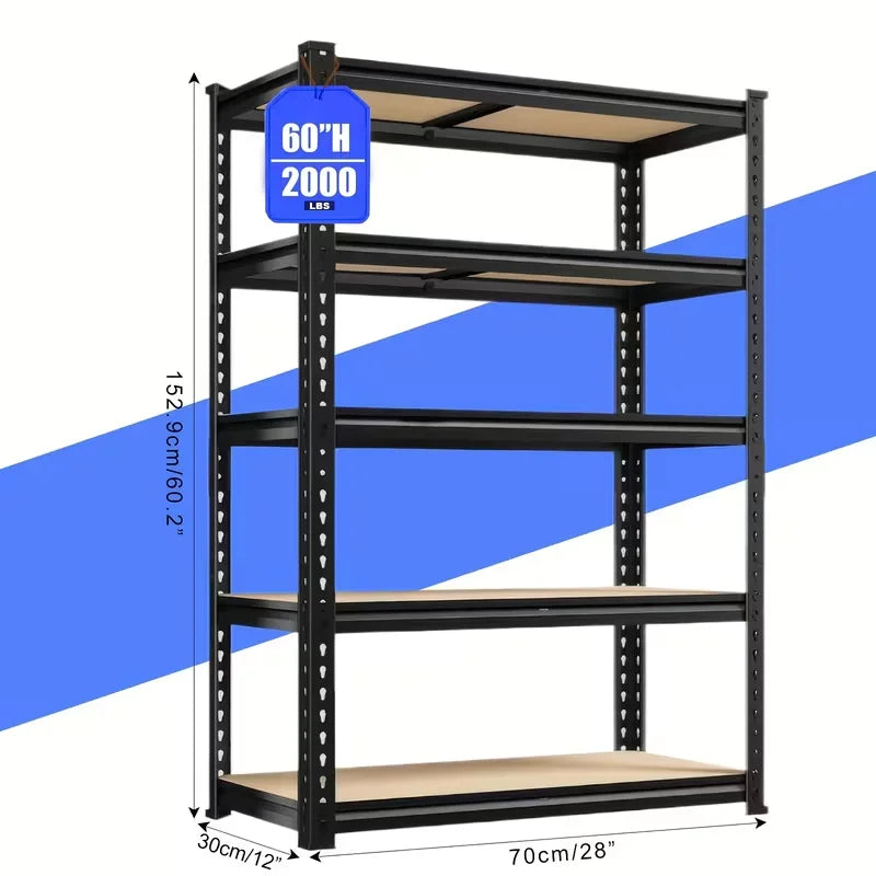 Heavy Duty 5-Tier Garage Shelving Unit — 2,000 LB Capacity, Adjustable Steel Storage Rack