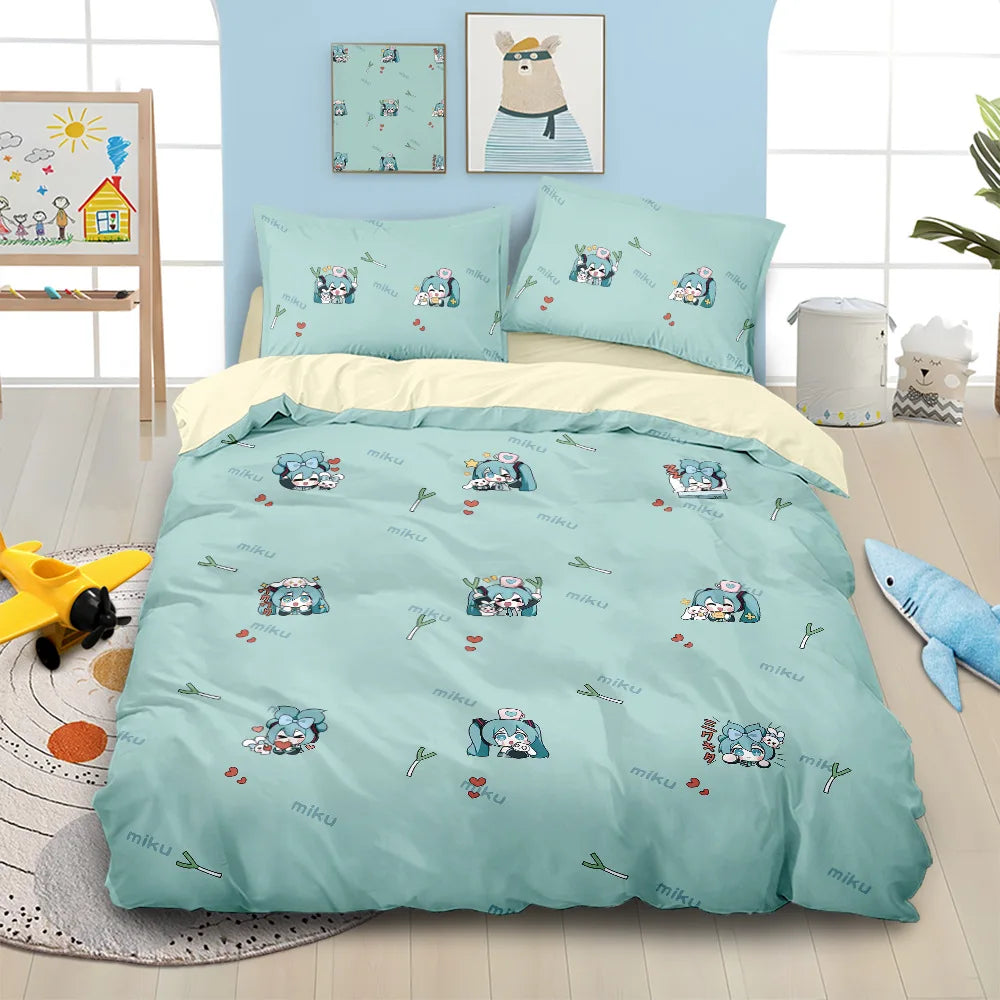 3D Print Japanese Anime Duvet Cover Set | Kawaii Miku Design, Single to King Size, Kids & Adults Bedroom