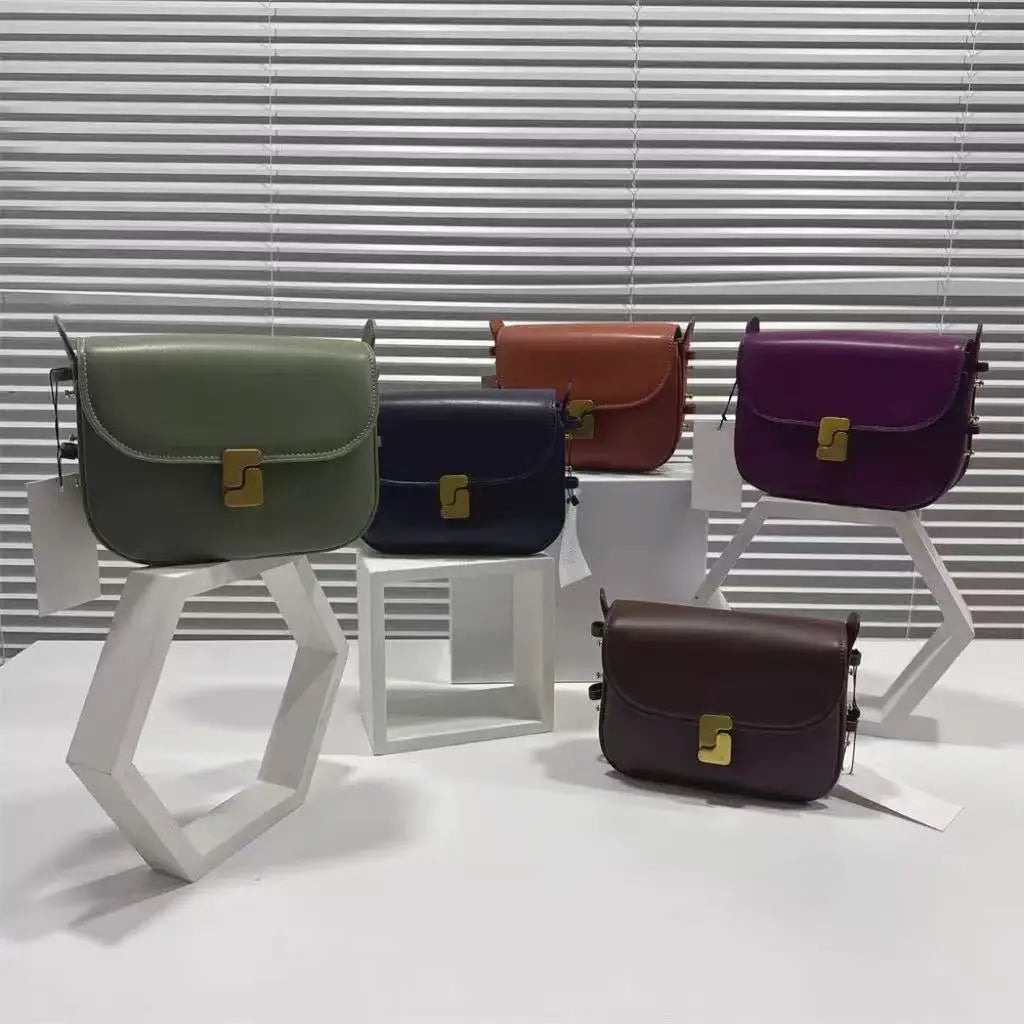 French Niche Top-Grain Genuine Leather Small Square Shoulder Bag – Luxury Crossbody Satchel for Women
