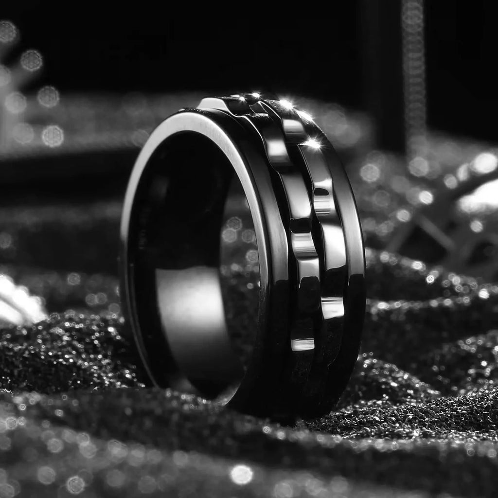 Punk Spinner Anxiety Fidget Ring — Stainless Steel Gear Chain Design for Men & Women