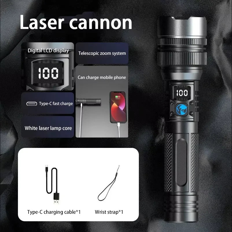 Lenovo Super Bright LED Flashlight – 2000 Lumen, USB-C, Digital Display, IPX8 Waterproof, Zoomable Camping Torch