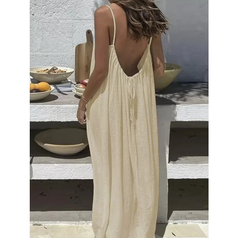 Women's Loose Spaghetti Strap Casual Homewear Dress – Solid Color Vacation Summer Dress 2026