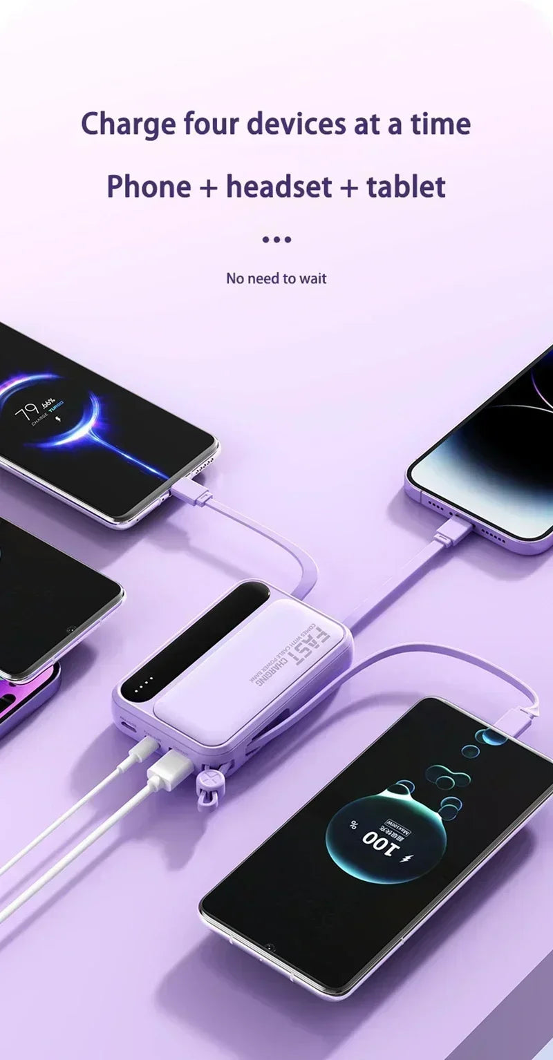 VIVO 500000mAh Power Bank – Built-in 4 Cables Super Fast Charging Portable External Battery 2026