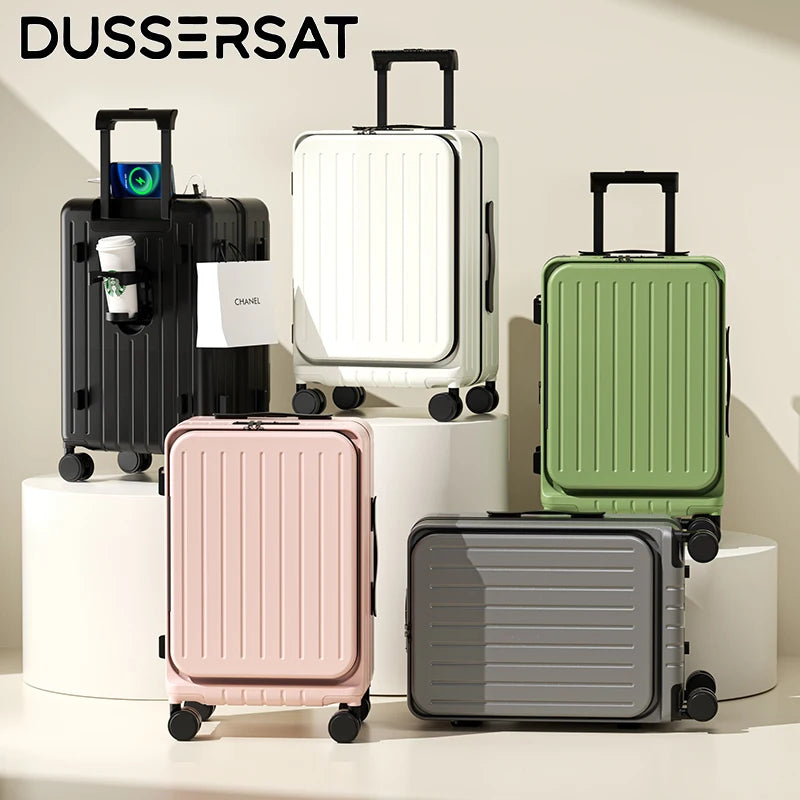 New Front Open Suitcase Hut Trolley Box 20/24/26 Inch High Quality Frame Large Capacity Suitcase Men's Ladies' Travel Case