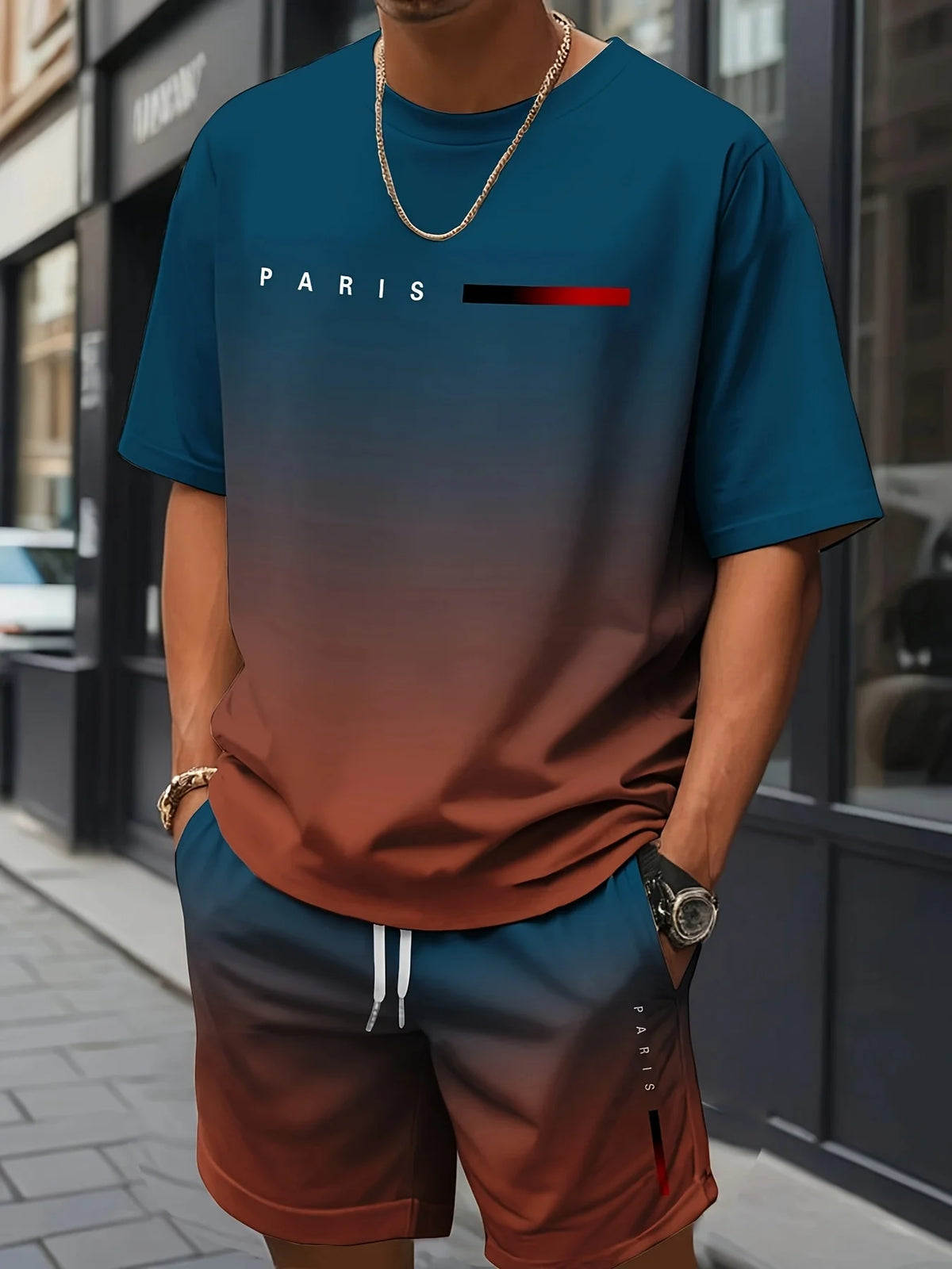 Men's Cross Print Short Sleeve T-Shirt & Shorts Set – Streetwear Holiday 2-Piece