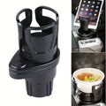 Black car cup holder with smartphone mount and food steaming pot on a white background