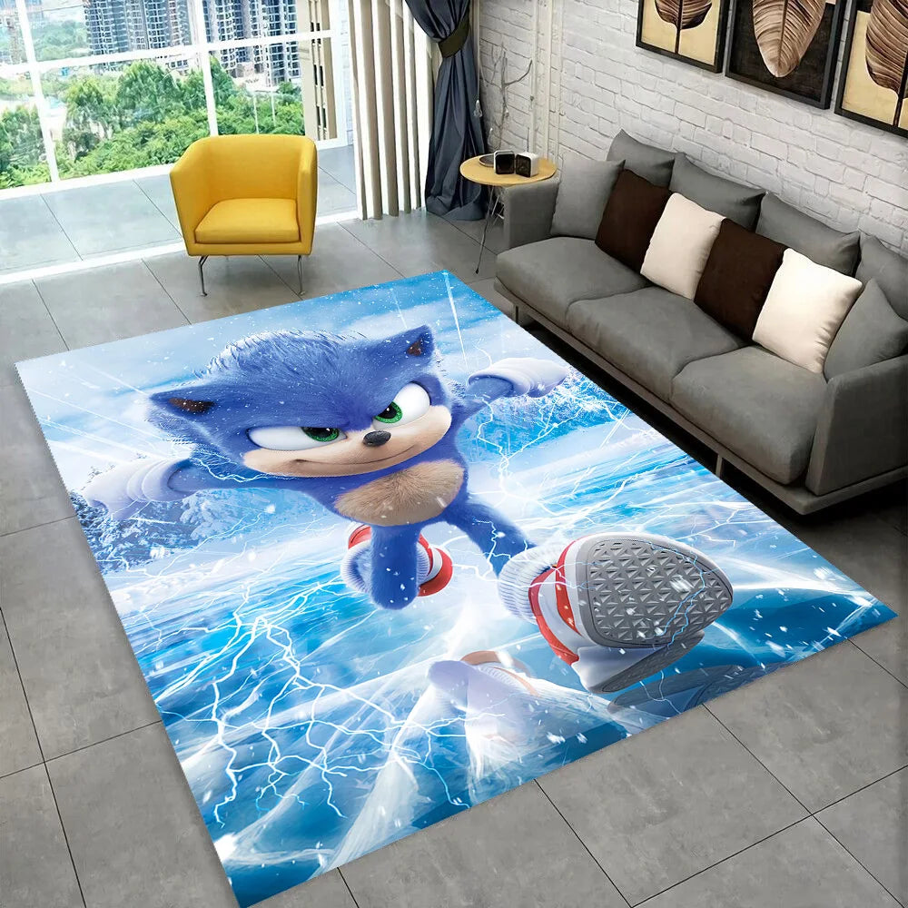 3D Retro Sonic Area Rug – Non-Slip Kids Carpet for Bedroom, Living Room & Playroom