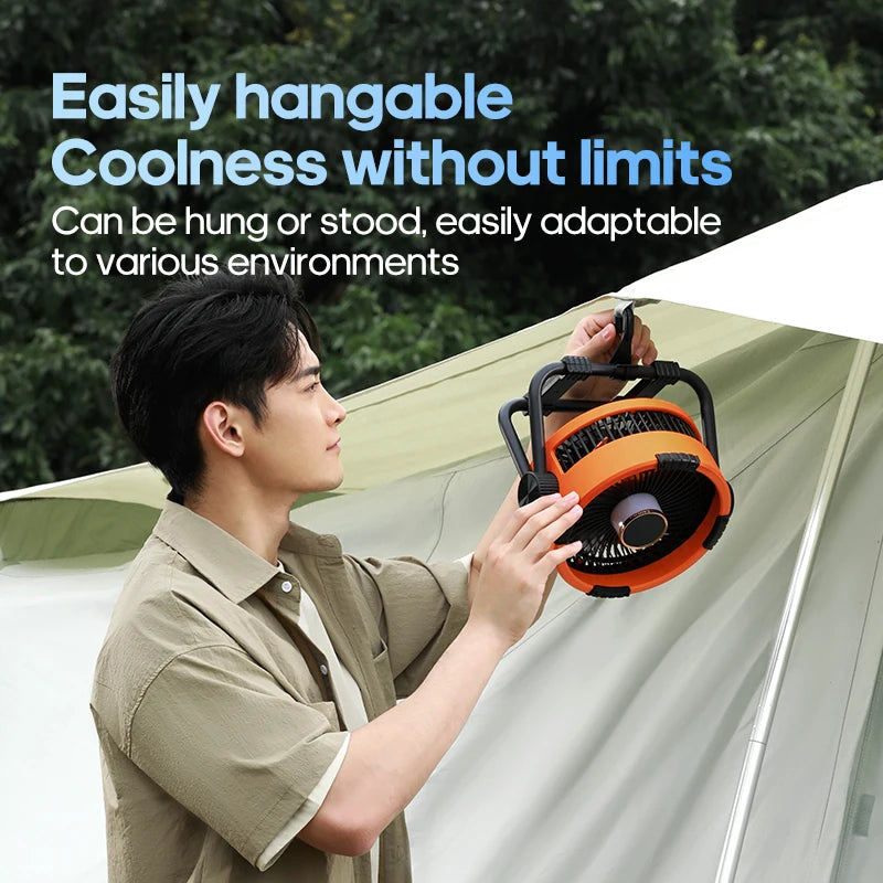 20000mAh 6-in-1 Outdoor Camping Fan – Rechargeable Wireless Tent Ceiling Fan with LED Light & Air Circulator