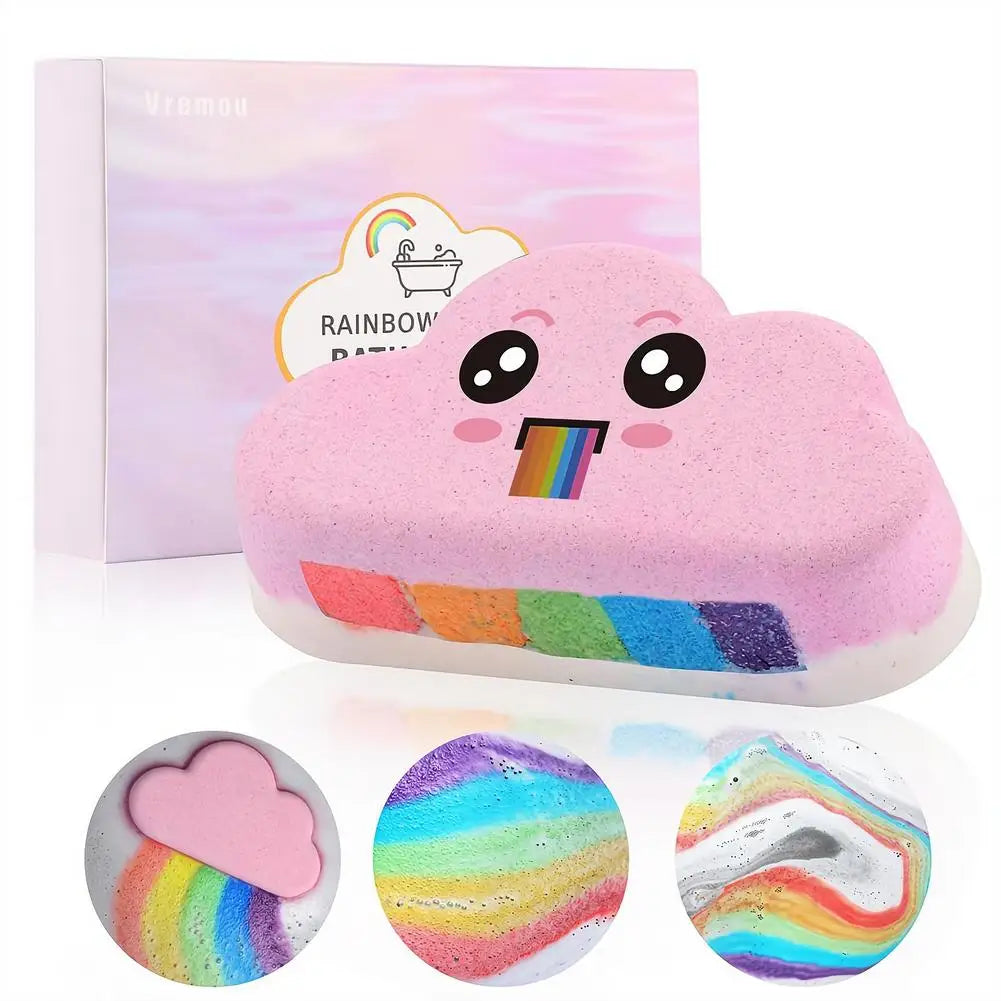 Rainbow Cloud Bath Bombs for Kids – Handmade Fizzy Spa Balls with Rainbow Colors & 4 Scents, Gift Set