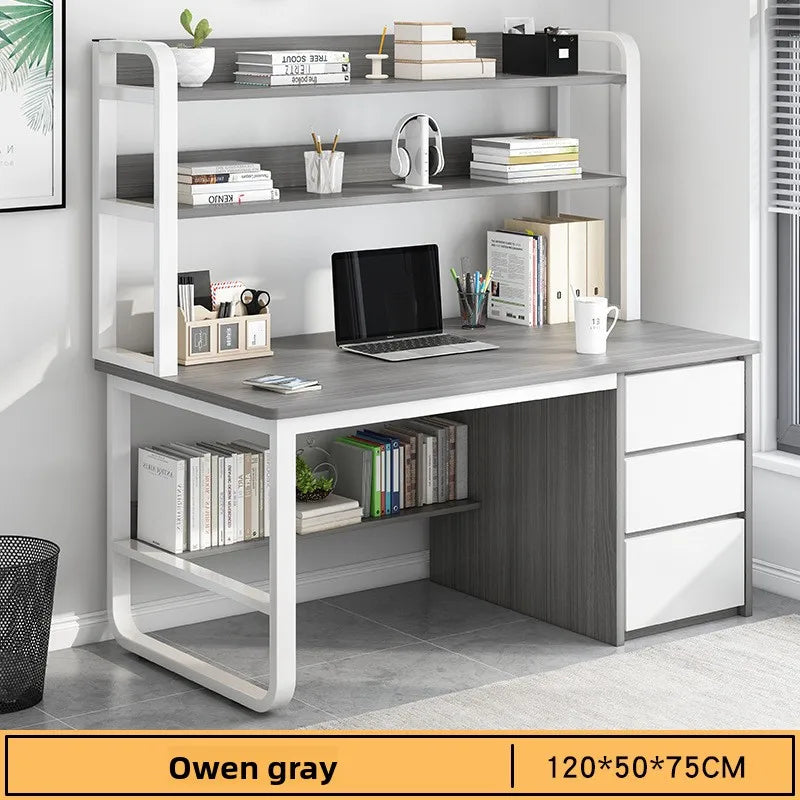 Modern Desk with Integrated Bookshelf — Student Writing Desk, Home Computer Desk & Bedroom Study Table