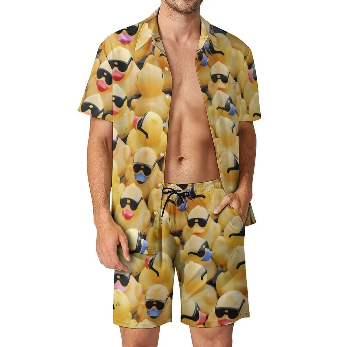 Men's Yellow Rubber Duck 3D Print Shirt & Beach Shorts – Hawaiian Streetwear Set
