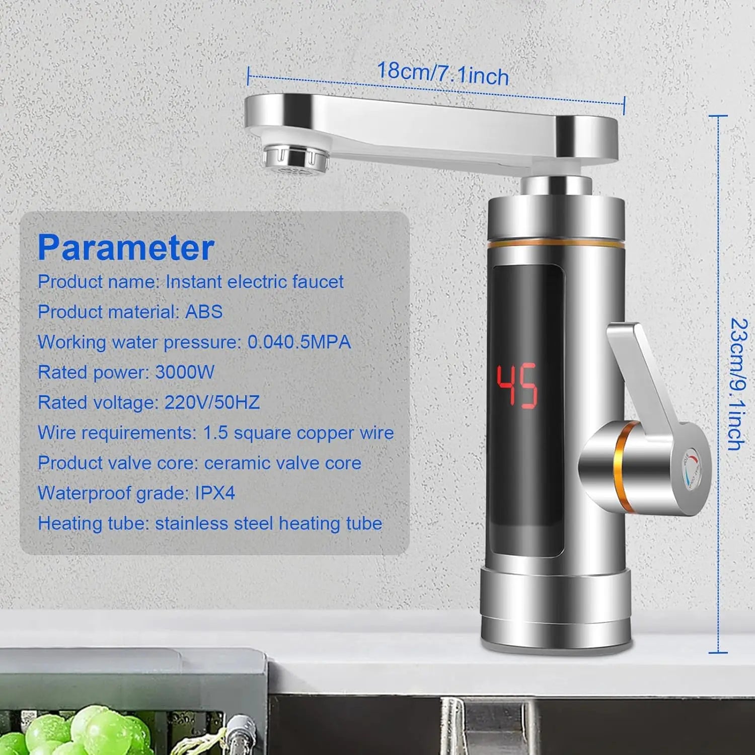 Electric Instant Tankless Hot Water Faucet — LCD Temperature Display, 360° Mixed Flow