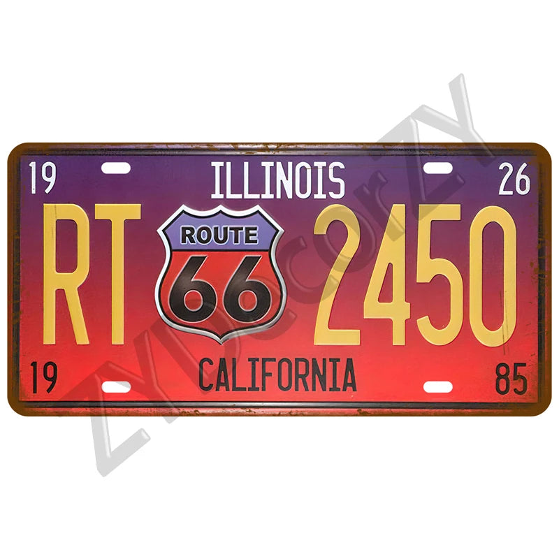 Route 66 Vintage Car Garage Tin Sign — Retro Wall Art Decor