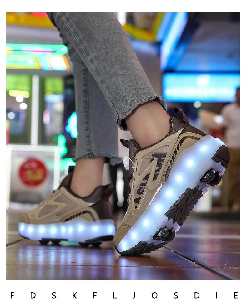Children's 4-Wheel LED Light Roller Skate Shoes – Removable Wheeled Rolling Sneaker for Kids