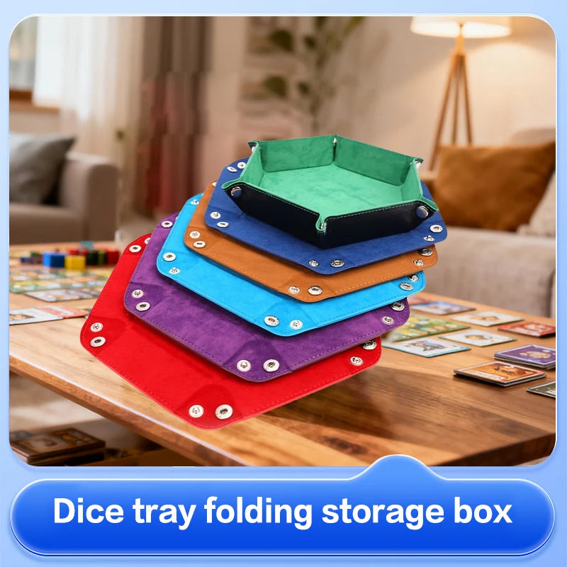 Foldable PU Leather Dice Tray – Hexagon & Square Folding Coin Tray for Dice Games