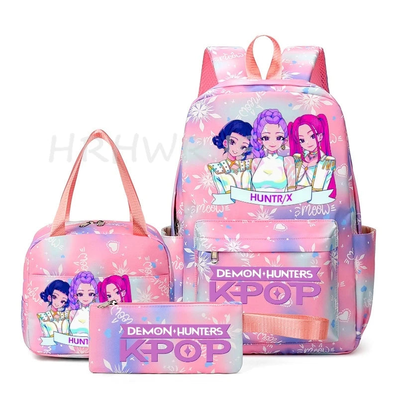 KPop Demon Hunter 3-Piece Backpack Set – School Bag, Shoulder Bag & Clutch