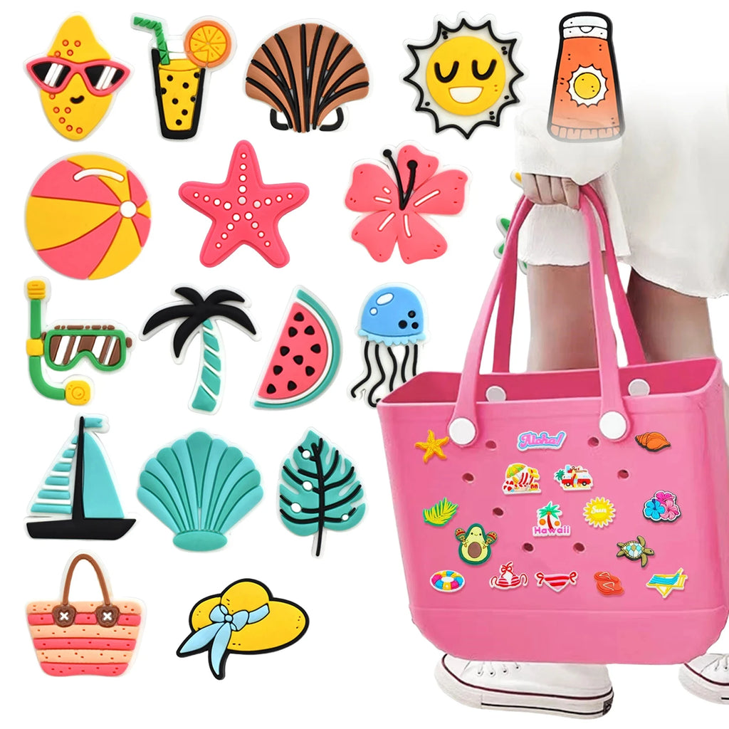 18pcs Lovely Bags Accessories Rubber Summer Decoration Women Beach Bag Tote Handbag Random Pairing Decorative Buckles Inser
