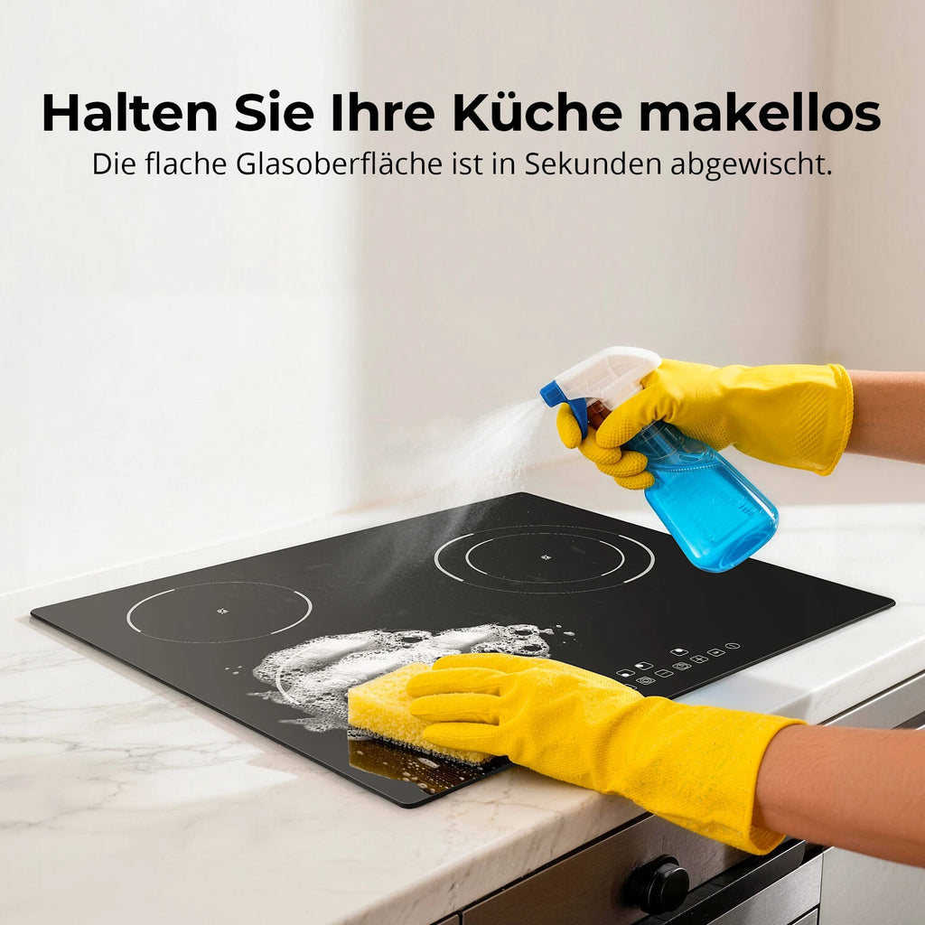 6000W 4-Zone Ceramic Induction Hob – 60cm Black Glass, Touch Control, 9 Power Levels, Timer & Child Lock