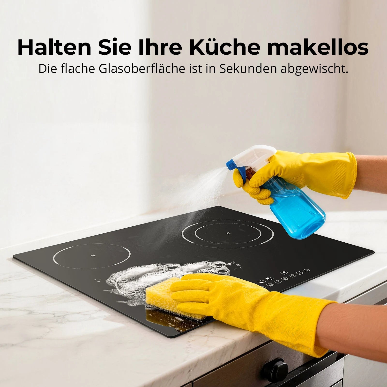 6000W 4-Zone Ceramic Induction Hob – 60cm Black Glass, Touch Control, 9 Power Levels, Timer & Child Lock