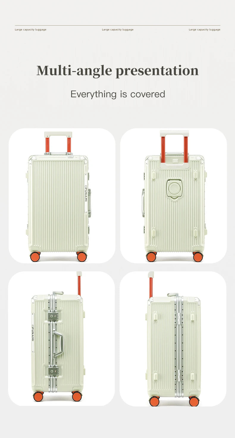 sushimu Suitcase Wide Handle Travel Suitcase Men 20 24 26 Carry-On Luggage Women PC Aluminum Frame Trolley Case