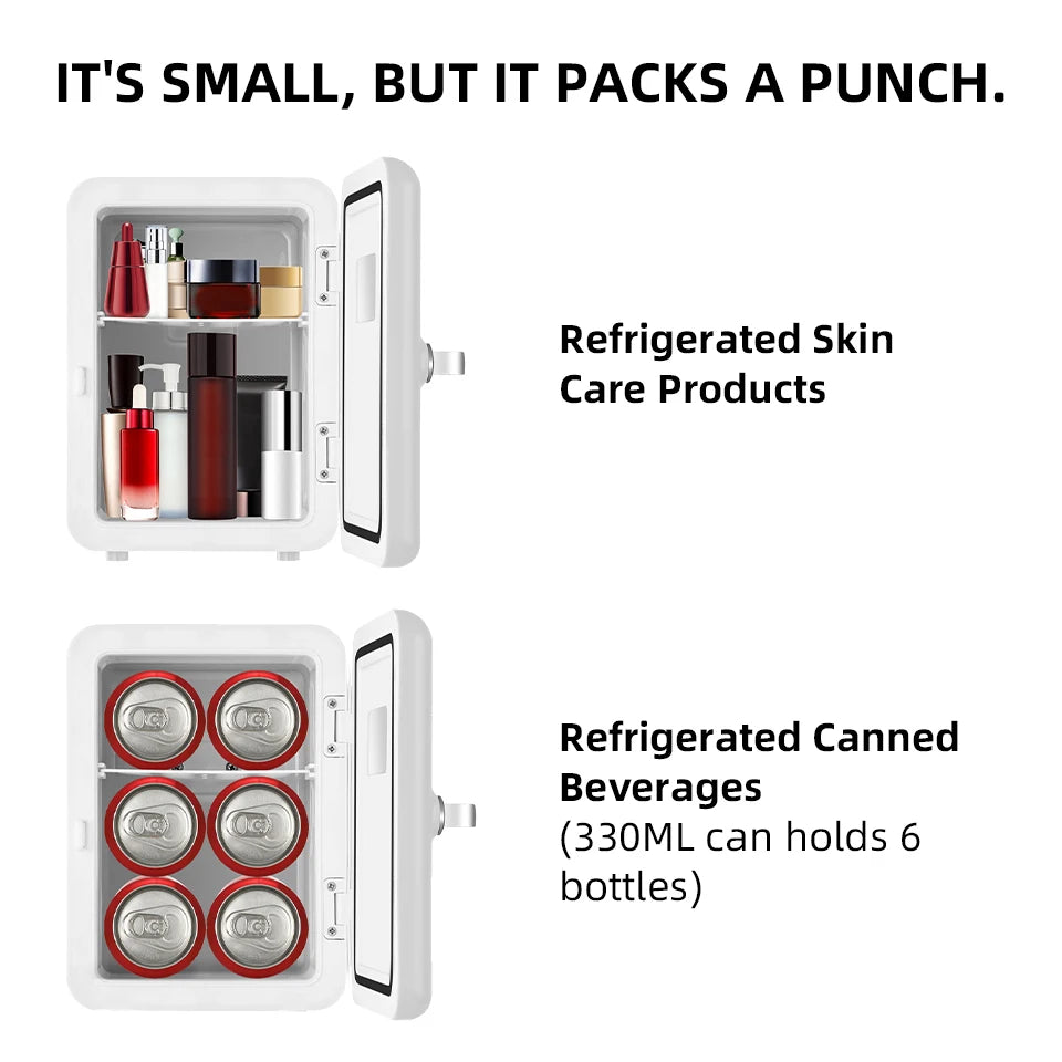 4L Mini Fridge Portable — Car & Home Hot & Cold Dorm Fridge for Cosmetics, Beverages & Skincare Storage